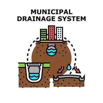 Municipal drainage system engineering and water management concept Stock Illustration