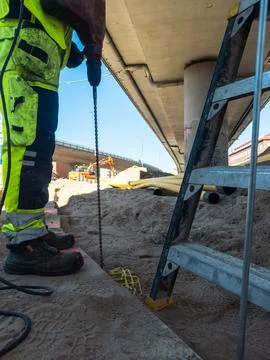 Municipal engineering project with utility installation work Stock Photos