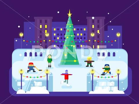 Municipal skating rink Christmas tree Stock Illustrationen