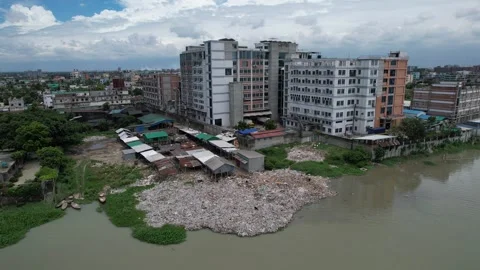 Municipal Waste Pollution Dump into River Stock Footage 272743243
