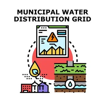 Municipal water distribution grid concept illustration Stock Illustration
