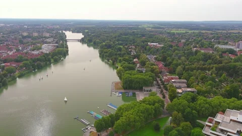 Munster: Aerial view of city in Germany, landscape panorama of Europe from above Stock Footage 170832110