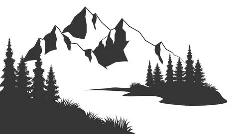 Muntain silhouette vector illustration. Mountain range silhouette isolated Illustrazione stock