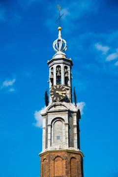 Munttoren Bell Tower, Clock, Amsterdam, Holland, Netherlands. Stock Photos