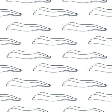 Muraena, moray seamless pattern in line art style. Design for card, print, menu Stock Illustration