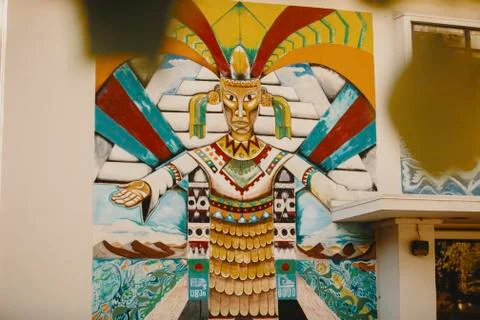 Mural of Native American on Building Stock Photos