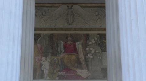 Mural painting and sculptures on the facade of Austrian Parliament, Vienna Stock Footage 59572359