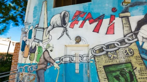 Mural painting timelapse hyperlapse of IMF in La Boca, Buenos Aires, Argentina Stock Footage 95885133