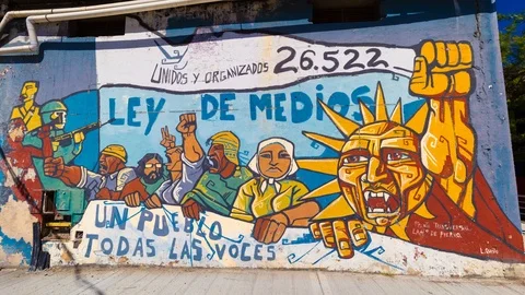 Mural painting timelapse hyperlapse in La Boca, Buenos Aires, Argentina Stock Footage 95883905