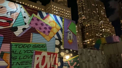 Mural Project At Westfield World Trade Center At night Stock Footage 229969966