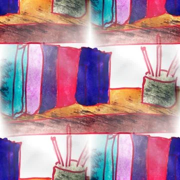 Mural seamless books, pens pattern background  text Stock Illustration