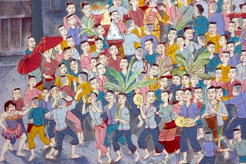 Mural in temple represent married Stock Photos