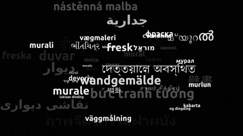 Mural Translated in 49 Worldwide Languages Endless Looping 3d Zooming Wordclo Video stock 145214160