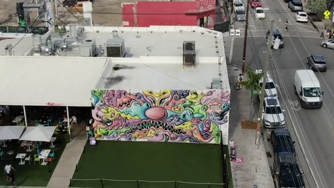 Mural Wall and Patio Tables in Wynwood, Miami Stock-Footage 100092476