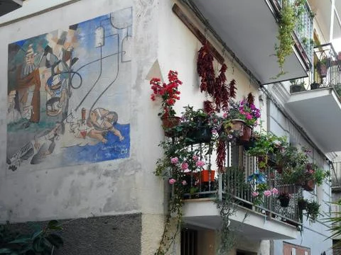 Murals with balcony 스톡 사진