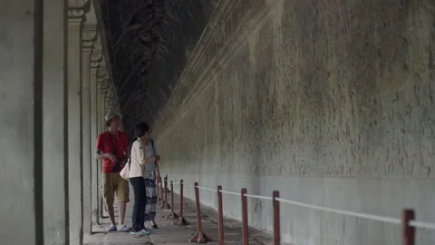 Murals In Corridor Of Angkor Wat, Angkor, Siem Reap, Cambodia Stock Footage 134516799