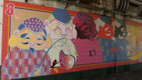 Murals under a bridge. Tokyo, Japan. Stock Footage 246797228