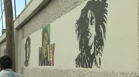Murals on wall outside of Bob Marley Museum, Kingston 스톡 동영상 50448776