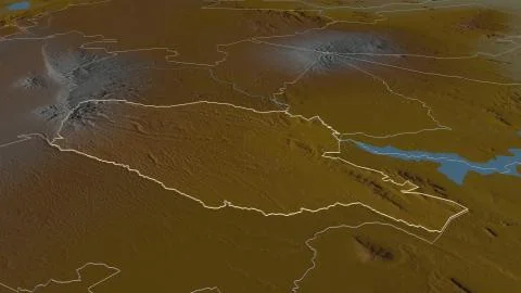Murang'a, Kenya. Topographic relief map with surface waters Stock Illustration