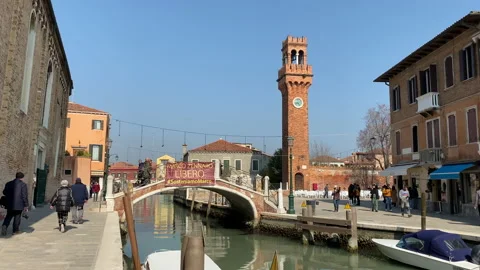 Murano Campo Santo Stefano Square and its Clock Tower, Venice 스톡 동영상 172014780