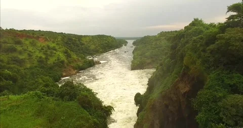 Murchison Falls Rushing River Gorge 4k Aerial Drone Shot Stock Footage 338263926