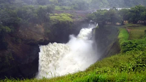 Murchison Falls Rushing Water 4k Video Showing Powerful Tropical Stream Stock Footage 338263880