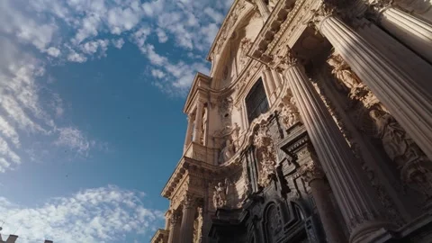 Murcia Cathedral Baroque Facade Under Blue Sky with Clouds Video stock 334558288