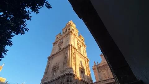 Murcia Cathedral during the day seen from an arch. Murcia. Spain. Stock Footage 224872028