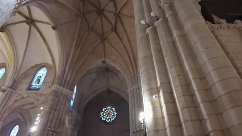 Murcia Spain 01 May 2026 View of Gothic Ribbed Vaults and Pillars in Cathedral Stock Footage 333375573