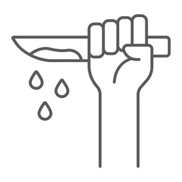 Murder thin line icon, crime and attack, hand and knife sign, vector graphics, a Stock Illustration