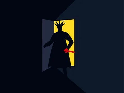 The murderer with the knife behind the door, the light from the open door. Ni Stock Illustration