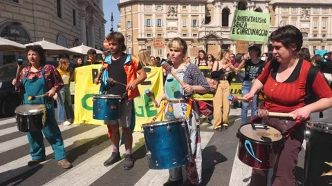 Murga performance during Friday For Future march in Rome. March 25, 2022 Video stock 172490778