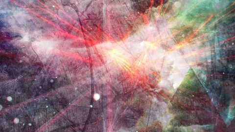 Murky Galactic Orange Laser Light Beams Shining Through Space Clouds Stock Footage 113145656
