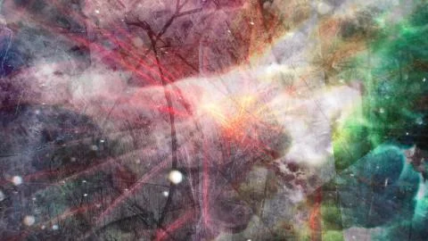 Murky Galactic Orange Laser Light Beams Shining Through Space Clouds Stock Illustration