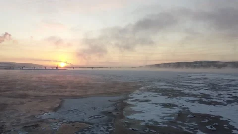 Murmansk landscape. River. Bridge. Video stock 159449448