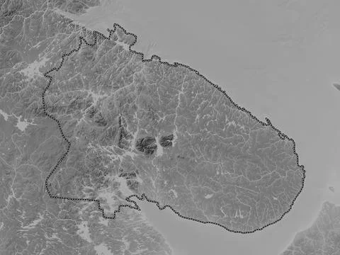 Murmansk, Russia. Grayscale elevation map with lakes and rivers Stock Illustration