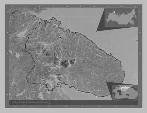 Murmansk, Russia. Grayscale elevation map with lakes and rivers Stock Illustration