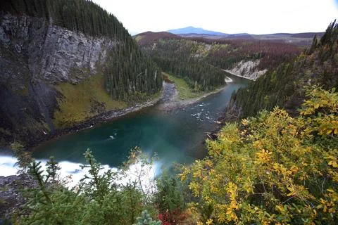 Murray River from side of Kinuseo Fall in Alberta Stock Photos