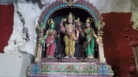 Murugan statue on altar inside Main Temple cave, Batu caves, Malaysia Stock Footage 196373333