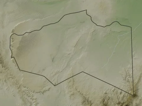 Murzuq, Libya. Elevation map colored in wiki style with lakes and rivers Illustrazione stock