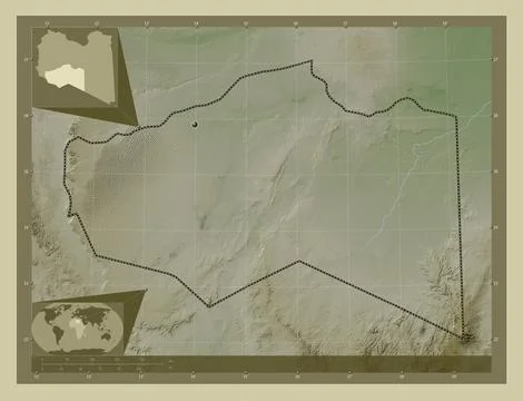 Murzuq, Libya. Elevation map colored in wiki style with lakes and rivers Stock Illustration