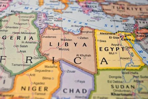 Murzuq Libya on World Map Close Up Macro Defocused Background Geographic Imag 写真素材