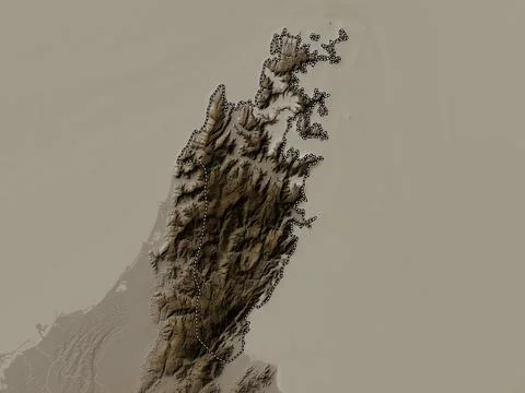 Musandam, Oman. Elevation map colored in sepia tones with lakes and rivers 스톡 일러스트