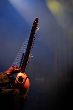 Muscian playing a string insturment called the Kora. Stock Photos