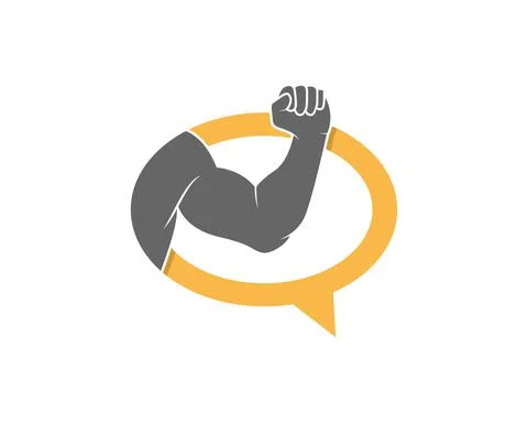 Muscle arm in the bubble chat logo Stock Illustration
