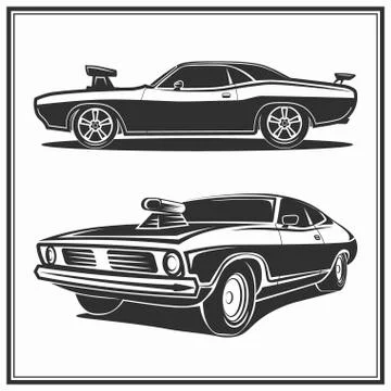 Muscle car poster set vector illustration Stock Illustration