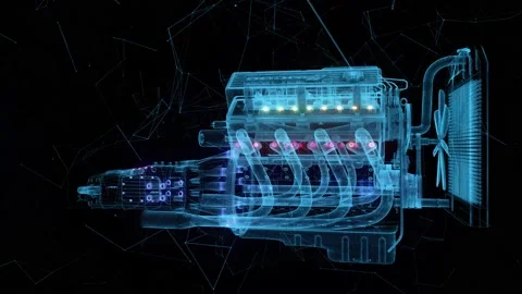 Muscle Car v8 motor engine hud hologram 4k Video stock 145356042