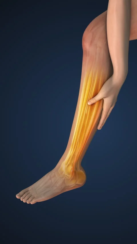 Muscle cramp in the leg Stockbeeldmateriaal 334564382