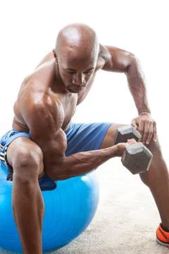 Muscle Man Doing Curls Stock Photos