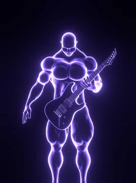 Muscleman with a guitar Stock Illustration